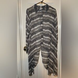 WOMENS CATO WHITE AND GREY SHEER LONG SLEEVE ACCENT SHIRT